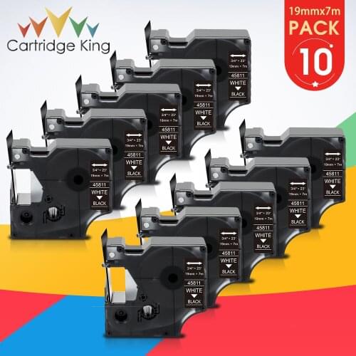 10PK 19mm Label 45811 for DYMO D1 Tape White on Black Printer Ribbon Compatible for Dymo D1 Printer Label Maker LabelManager PC