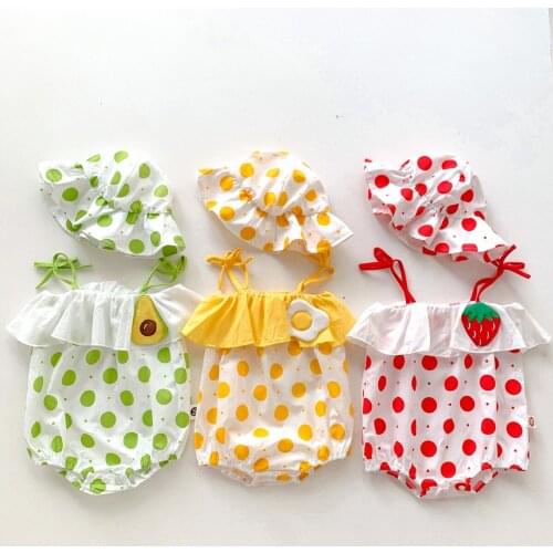 2021 Baby Summer Clothing Newborn Toddler Infant Baby Girl Hat Jumpsuit Bodysuit Dots Print Clothes Sunsuit