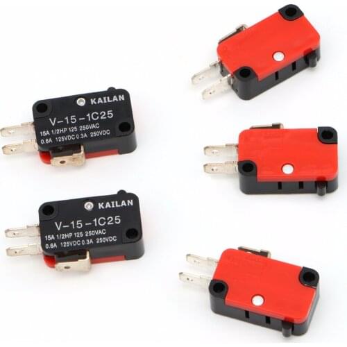 5Pcs 250V 16A Safety Micro Limit Switch V-15-1C25 Roller Lever Snap Action