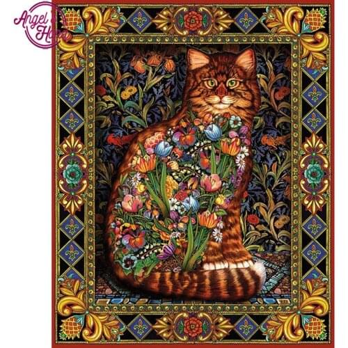 5d diy diamond embroidery cat with flower diamond painting Cross Stitch full square Rhinestone mosaic home decoration