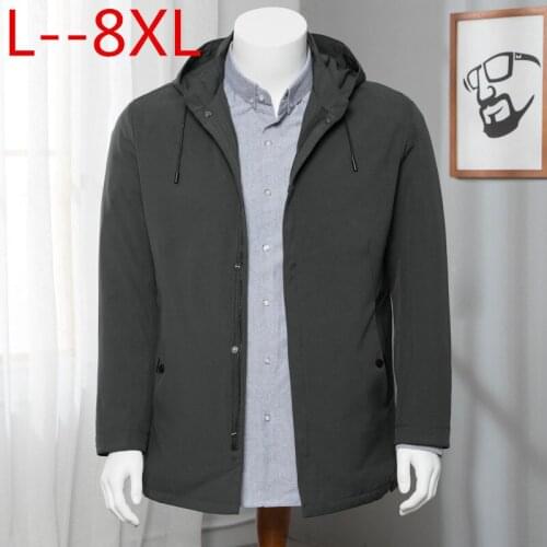 Plus size 8XL 6XL 5XL fashion thin long jacket men korean style brand clothing hooded spring male long hooded coat