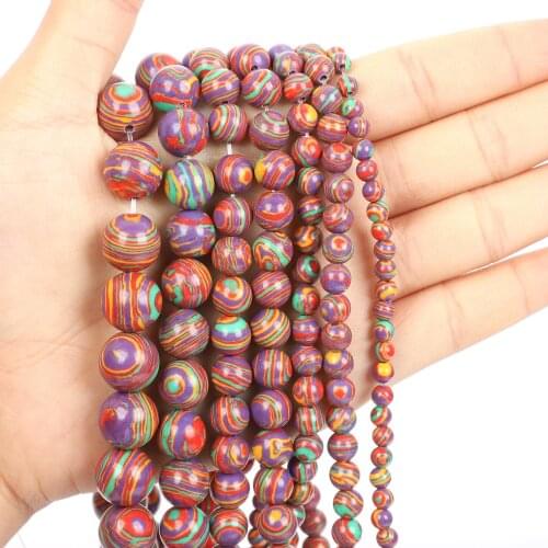 Natural Stone Beads Colorful Malachite Round Loose Beads for Jewelry Making Needlework DIY Bracelet Strand 4-12 MM
