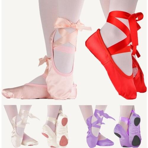 Kids Girl Ballet Shoes Ladies Yoga Gymnastic Toe Pointe Satin Ribbon Dancing Shoes