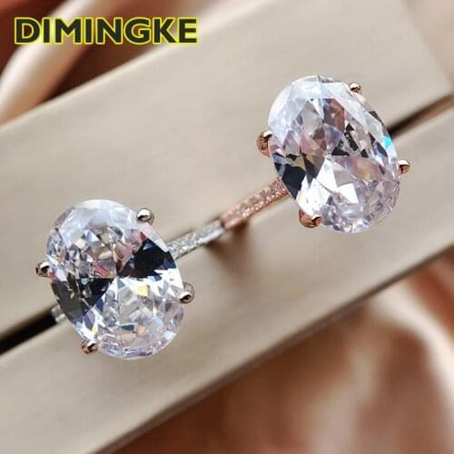 DIMINGKE 10*14 Oval Super Flash High Carbon Diamond Ring 100%-S925 Sterling Silver Wedding Engagement Party Woman Jewelry