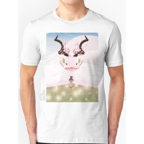 Brave T Shirt Diy Big Size 100% Cotton Dragon Snake Girls Brave Horns Sakura Flowers Fantasy Magical Koi Fish Lights Sky