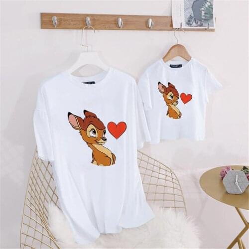 Family Tshirts Fashion Mommy And Me Clothes Love Bambi Family Matching Clothes Cute Tops Mother Baby Girl Clothes Tshirts