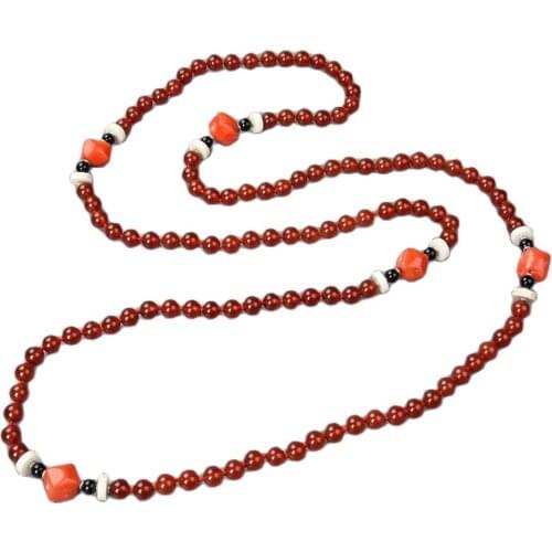 GuaiGuai Jewelry Beautiful 49" Coral Carnelian Onyx Necklace