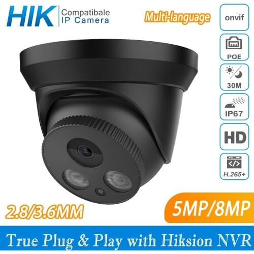Hikvision Compatible Black Color Dome POE IP Camera 8MP Security CCTV Camera 1080P IR 30m H.265 P2P Plug&play Security IPC