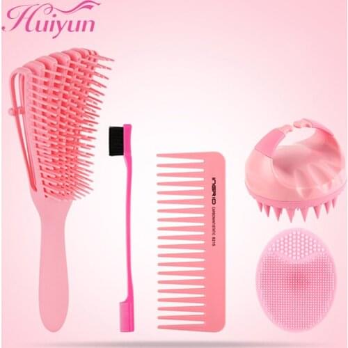 Huiyun 5pcs Detangling Hair Shower Brush Comb Set Detangler Curly Scalp Massage Styling Wet Dry Thick Wavy Hairbrush Face Clean