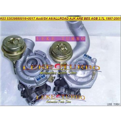 K03 016 + 17 Twin Turbo 53039880016 53039880017 53039700016 53039700017 For AUDI S4 1997-01;A6 99-01 AJK ARE BES AGB 2.7L 265HP