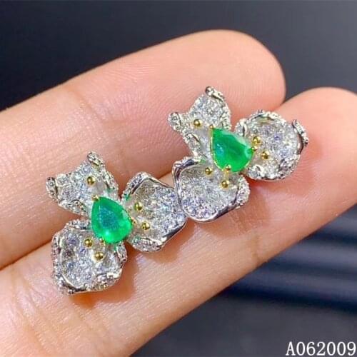 KJJEAXCMY 925 sterling silver inlaid natural emerald earrings new luxury ladies ear stud support test hot selling