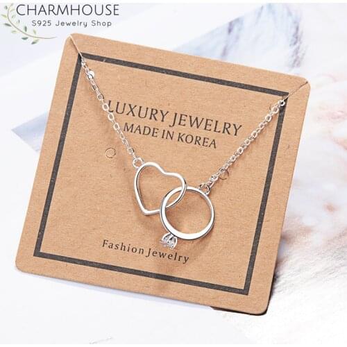 CZ Zircon Stone Ring & Heart Pendant Necklaces For Women S925 Silver/Gold Chain Necklace Collier Femme Choker Wedding Jewelry