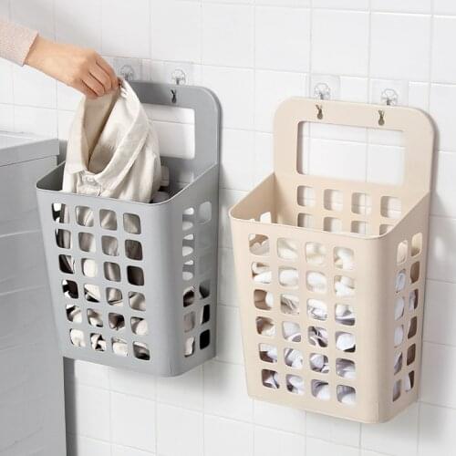 1Pc Wall-Mounted Large Laundry Basket Household Bathroom Punching Free Dirty Clothes Storage Basket Plastic Hollow Out Hamper