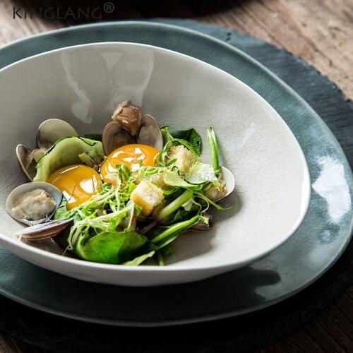 Nordic Creative Ice Cracked Glaze Bowl Salad Bowl Japanese Dessert Dish Flat Ceramic Plate