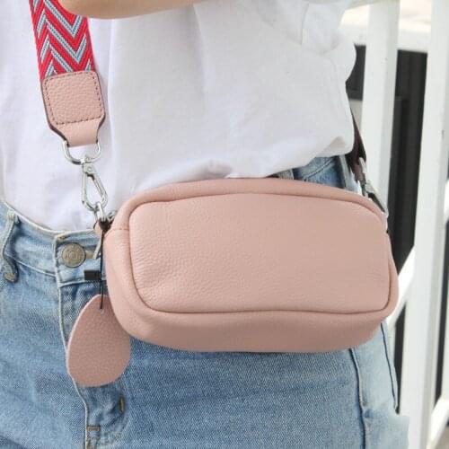 Summer Pink Wide Strap Crossbody Bag Small Women Bags Genuine Leather Flap Square Shoulder Messenger Bag Mini Female Girls Bag