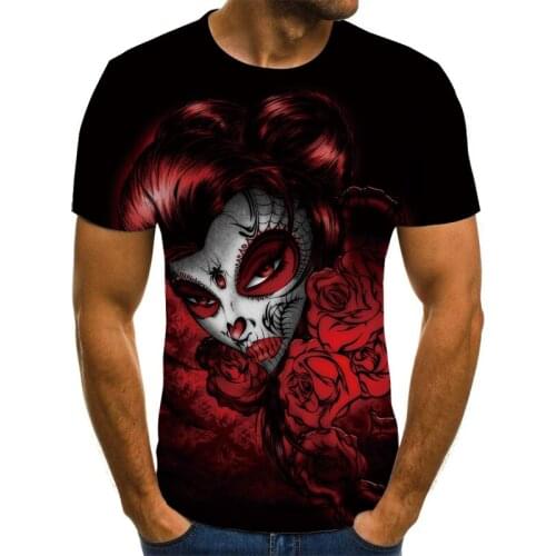 2021 summer new style 3D printing skull beauty pattern casual wind quick-drying fabric hip-hop childrens skull T-shirt