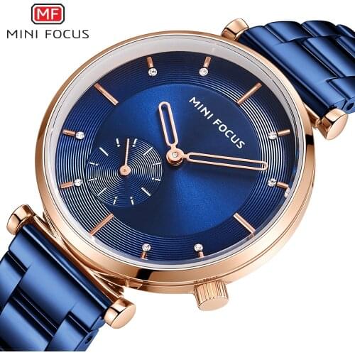 MINIFOCUS New Blue Color Fashion Women Watch Waterproof Quartz Watches Ladies Stainless Steel Female Wristwatch Relogio Feminino