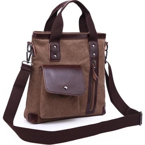 Mens messenger bag canvas with first layer cowhide business briefcase solid color casual handbag business trip computer bag