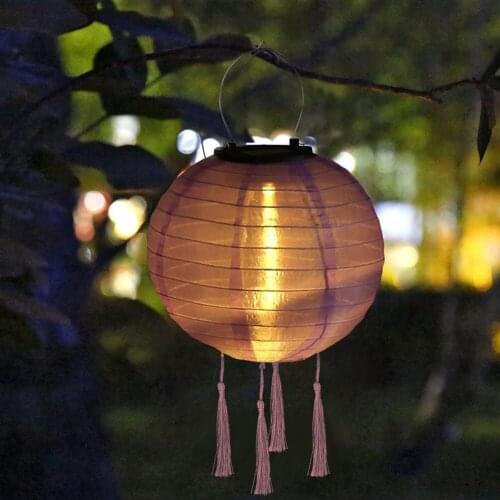 Outdoor Decorative Walkway Landscape 12inch Solar Lantern LED Waterproof Ball Light Tassel Solid Color Lighting Tools