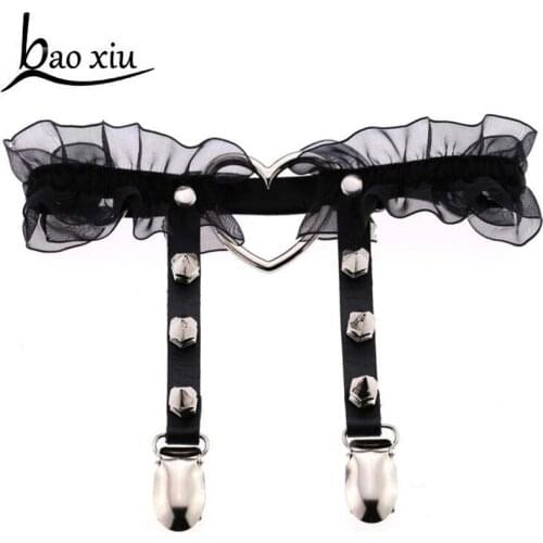 2018 New Harajuku Gothic Heart Rave Holographic Fetish Leg Belt Lace Harness Body Bondage Stocking Suspender Women Straps