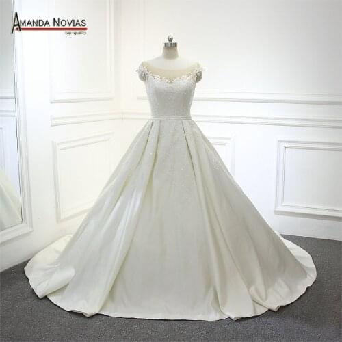 New Elegant Princess Satin Wedding Dress 2022 Long Train With Buttons
