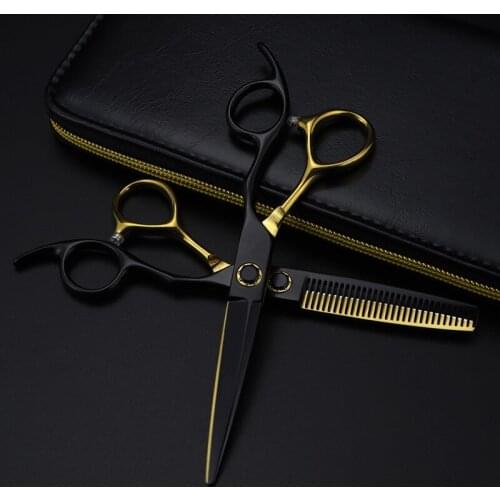 Professional jp 440c steel 6 '' black&gold bearing hair scissors cutting barber haircut thinning shears hairdresser scissors