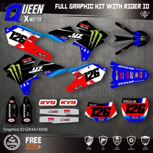 QUEEN X MOTOR Custom Team Graphics Backgrounds Decals 3M Stickers Kit For YAMAHA 14-18YZ250F 15-18YZ250FX WRF250 14-17YZ450F 008