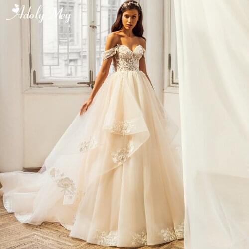 Adoly Mey Luxury Sweetheart Neck Beading A-Line Wedding Dress 2021 Gorgeous Appliques Court Train Vintage Bridal Gown Plus Size