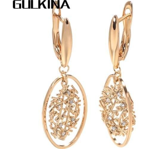 Gulkina Luxury Long Dangle Earrings for Women Natural Zircon Crystal Flower Earrings 585 Rose Gold Unique Fashion Jewelry