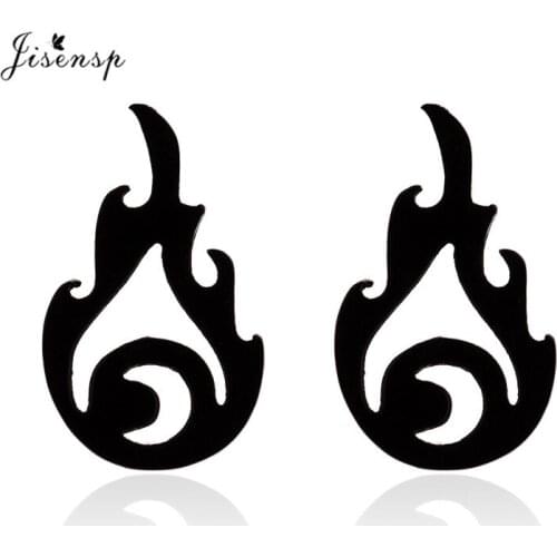 Jisensp Retro Ethnic Flame Earrings for Women Creative Punk Fire Flame Stainless Steel Earrings Stud Jewelry Men Birthday Gift