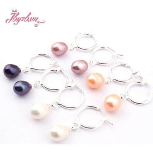 7-8x9-10mm Natural Oval Freshwater Pearl Tibetan Silver Earrings 1 Pair Fashion Jewelry Women Birthday Gift, Free Shipping