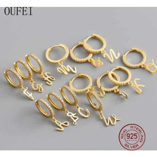 OUFEI 925 Sterling Silver Letter Earring For Women 26 English Letters Commemorate Luxury Accessories Earrings Friend Gift