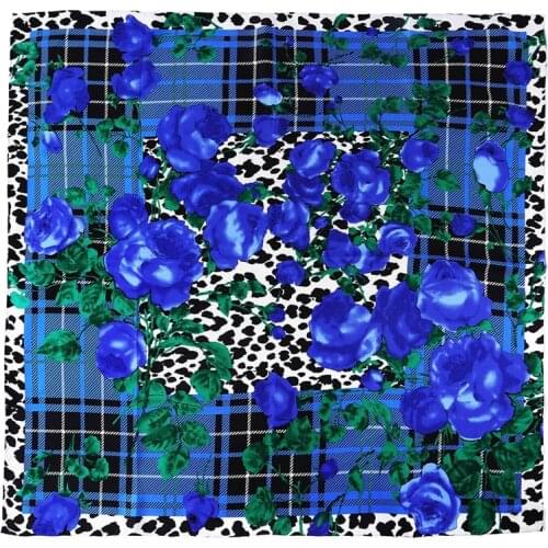 Plaid Roses Print 100% Silk Shawl Women Fashion Head Scarfs Hijab Thicken 16mm Hand Rolled Edges