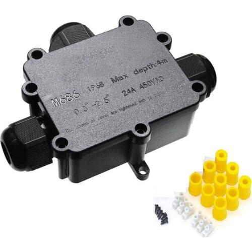 SHGO HOT-Outdoor Waterproof Junction Box, IP68 3-Way Junction Box,M686 Cable Connector Wire Range 4-14mm External Protection Box