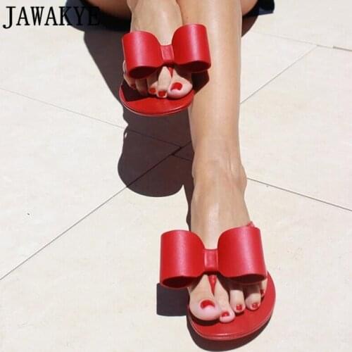 Bowknot Flipflops Flat Slippers for Women Genuine Leather Summer Beach Outdoor Slides Comfortable Crystal Sandals Shoes Woman