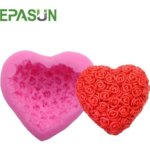 EPASUN Lovely Heart Silicone Soap Mold Flower Rose Diy Form Foadant Soap Making 3d Handmade Decorating Moule Savon Mould Tools