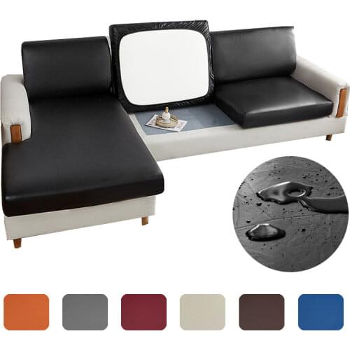 Home Sofa Replaceable PU Leather Seat Cover Solid Color Stretch Waterproof Sofa Cushion Cover Seat Slipcover Protector Case