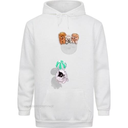 Hoodie - Cute Tea Cup Pomeranian Puppy Dog In Pocket Hooded Hoodies Tees Funky Cotton Summer Printed On Mens