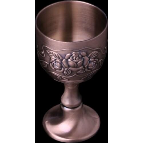 Vintage Handmade Wine Cup Copper Engraving Flower Pattern Small Liquor Goblet
