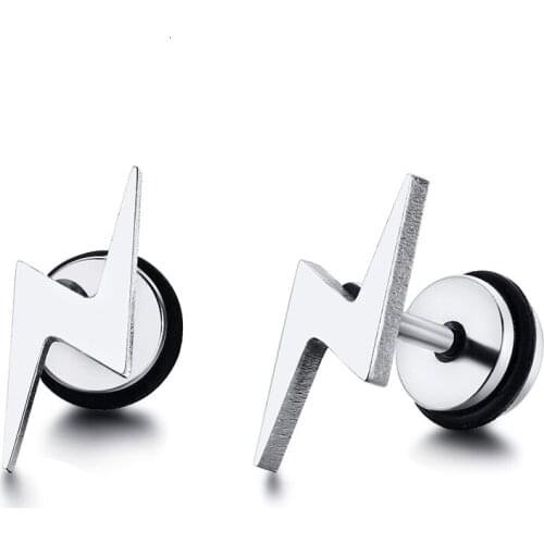 High Quality Vintage Punk Thunder Earring Stainless Steel Lightning Stud Earrings for Men and Women