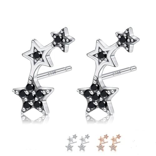 ZEMIOR Stud Earrings Authentic 925 Sterling Silver CZ Exquisite Stackable Star Earrings For Women Fine Jewelry Valentines Gift