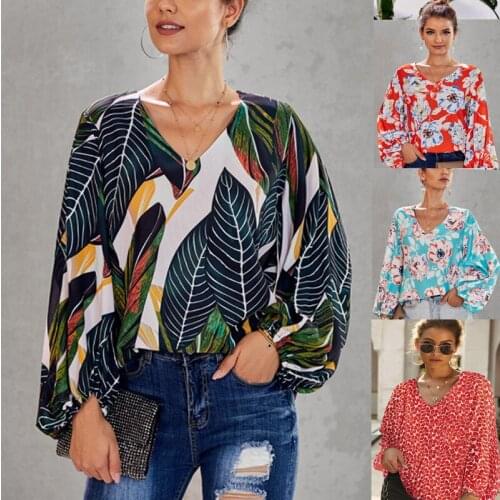 Women Spring Summer Style Blouses Shirts 2021 Lady Casual Loose Style V-Neck Half Lantern Sleeve Plaid Printed Blusas Tops
