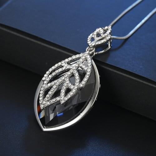 Leaf Long Necklace for Women 2020 Fashion Silver Color Crystal Choker Necklaces & Pendants Female Sweater Chain Accessories