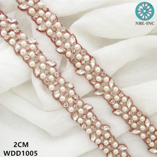 10 yards) Wholesale wedding dress pearl rhinestone applique bridal beaded crystal trim iron on for wedding dress WDD1005
