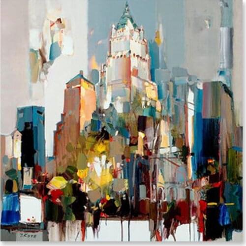 100% Hand-painted Abstract City Street Building Oil Painting Heavy Texture Thick Acrylic Wall Hangings Canvas Art For Decoration