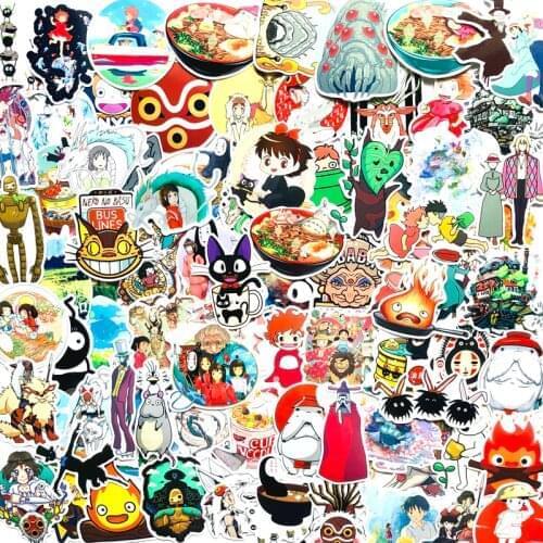 100pcs Anime Miyazaki Hayao Spirited Away Stickers Home Decor Wall Suitcase Kids Toys Graffiti Sticker laptop