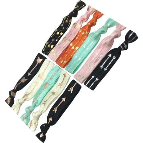 11 Colors 120pcs/Lot 5/8" Arrow Rose Gold Foil Fold Over Elastic Hair Band FOE Ribbon Bracelet Ponytail Holder