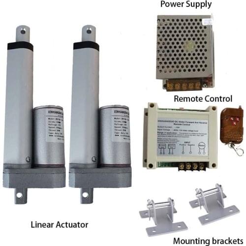 12V DC 2pcs Linear Actuator with Remote Control + Power Supply +4pcs Bracket Stroke 200mm 300mm 400mm for Door Window