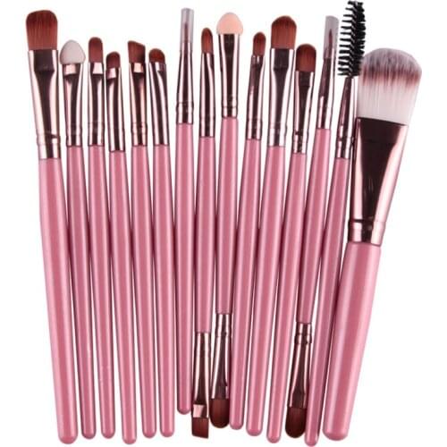 15Pcs Professional Makeup Brushes Wood Handle Foundation Powder Eye Shadow Eyeliner Lip Blending Make up Set Synthetic Hair