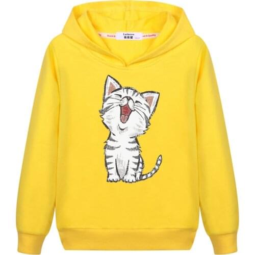 2018 New Sweet Cute Cat Print Hoodie Boys Hoodies Sweatshirt Pullovers Clothes Kids Girls Cotton Harajuku Kawaii Tops